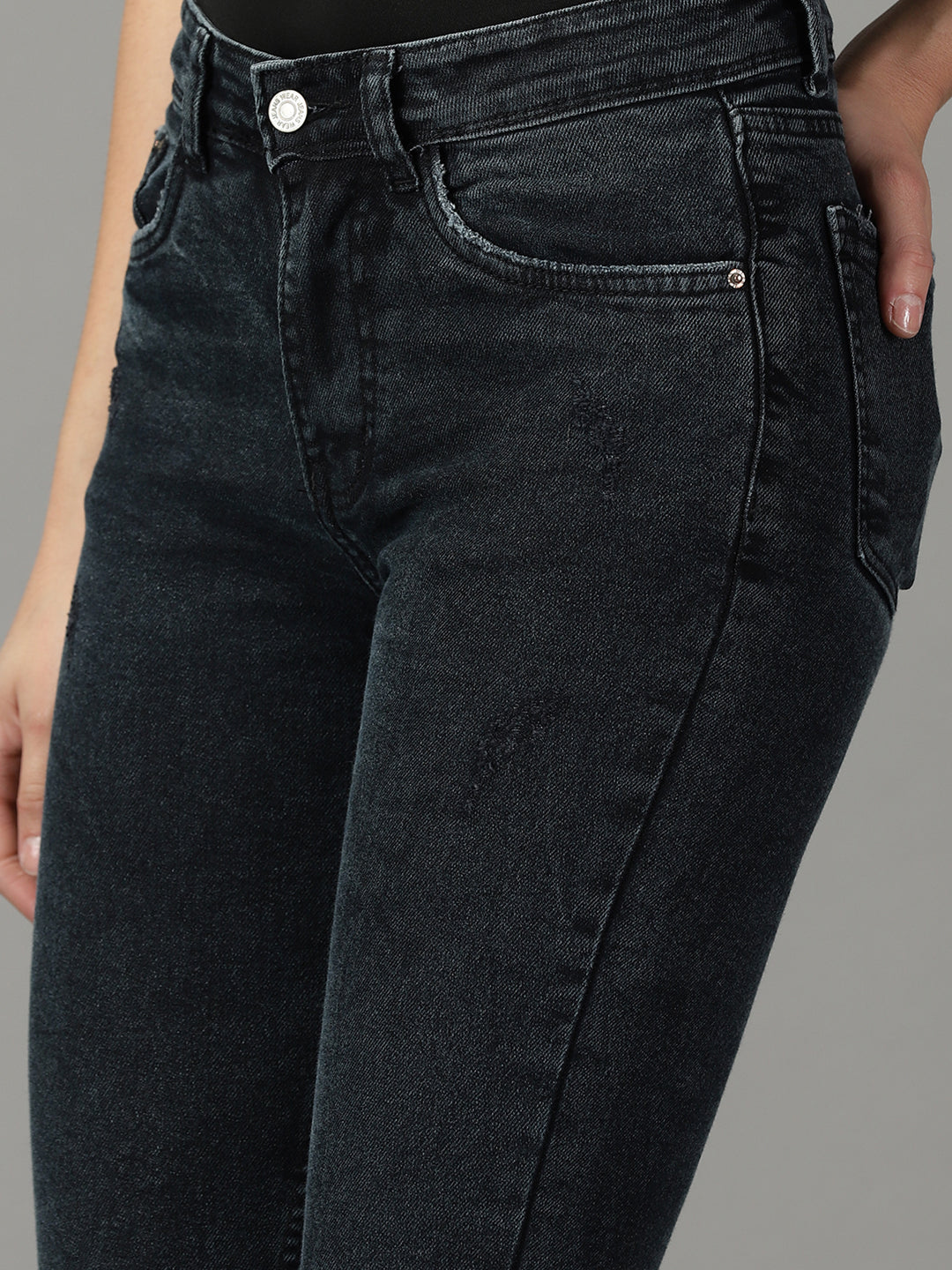 Women's Black Slim Fit High-Rise Acid Wash Stretchable Cotton Jeans