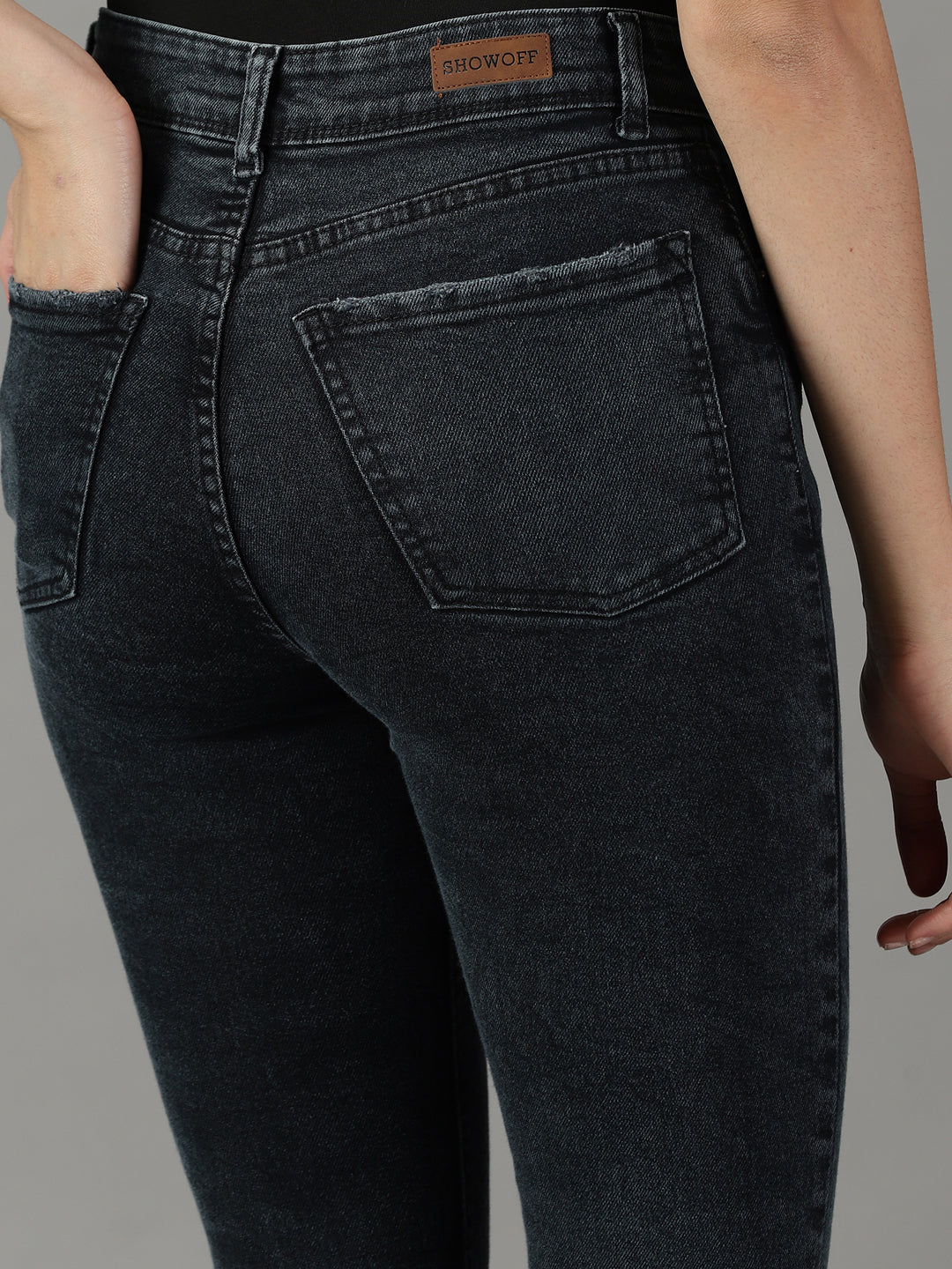 Women's Black Slim Fit High-Rise Acid Wash Stretchable Cotton Jeans