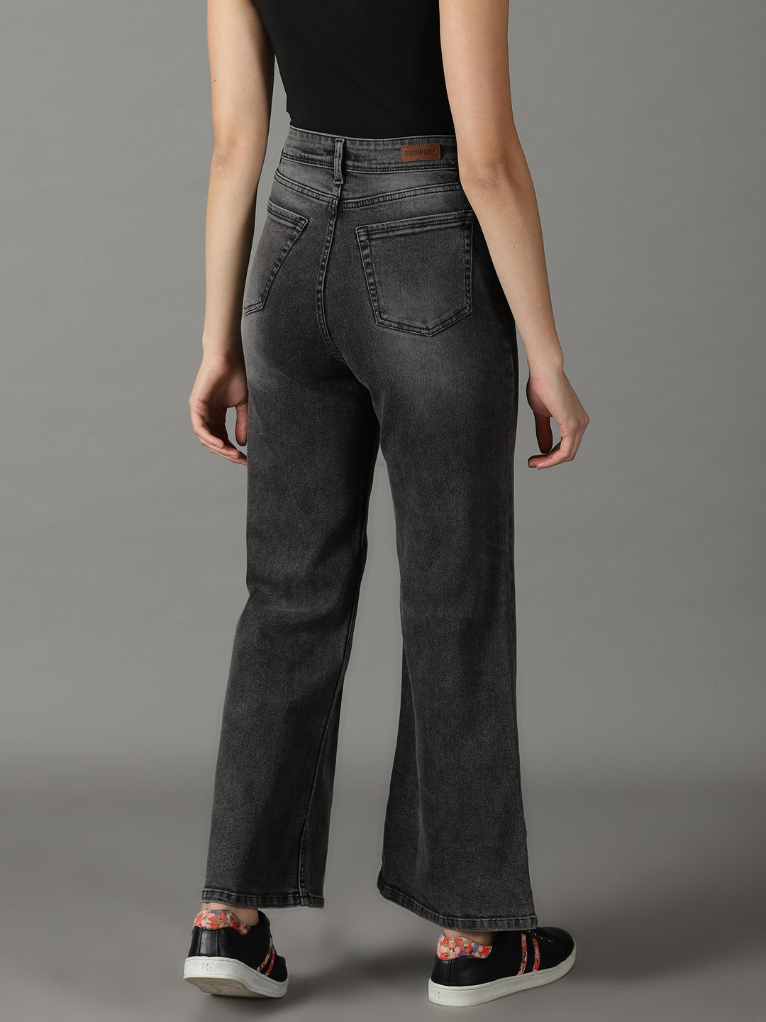 Women's Grey Wide Leg High-Rise Light Fade Acid Wash Stretchable Jeans