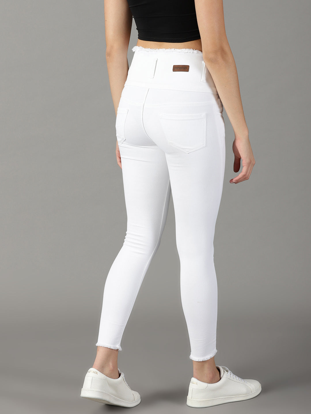 Women's White Skinny Fit Mid-Rise Acid Wash Stretchable Cotton Jeans