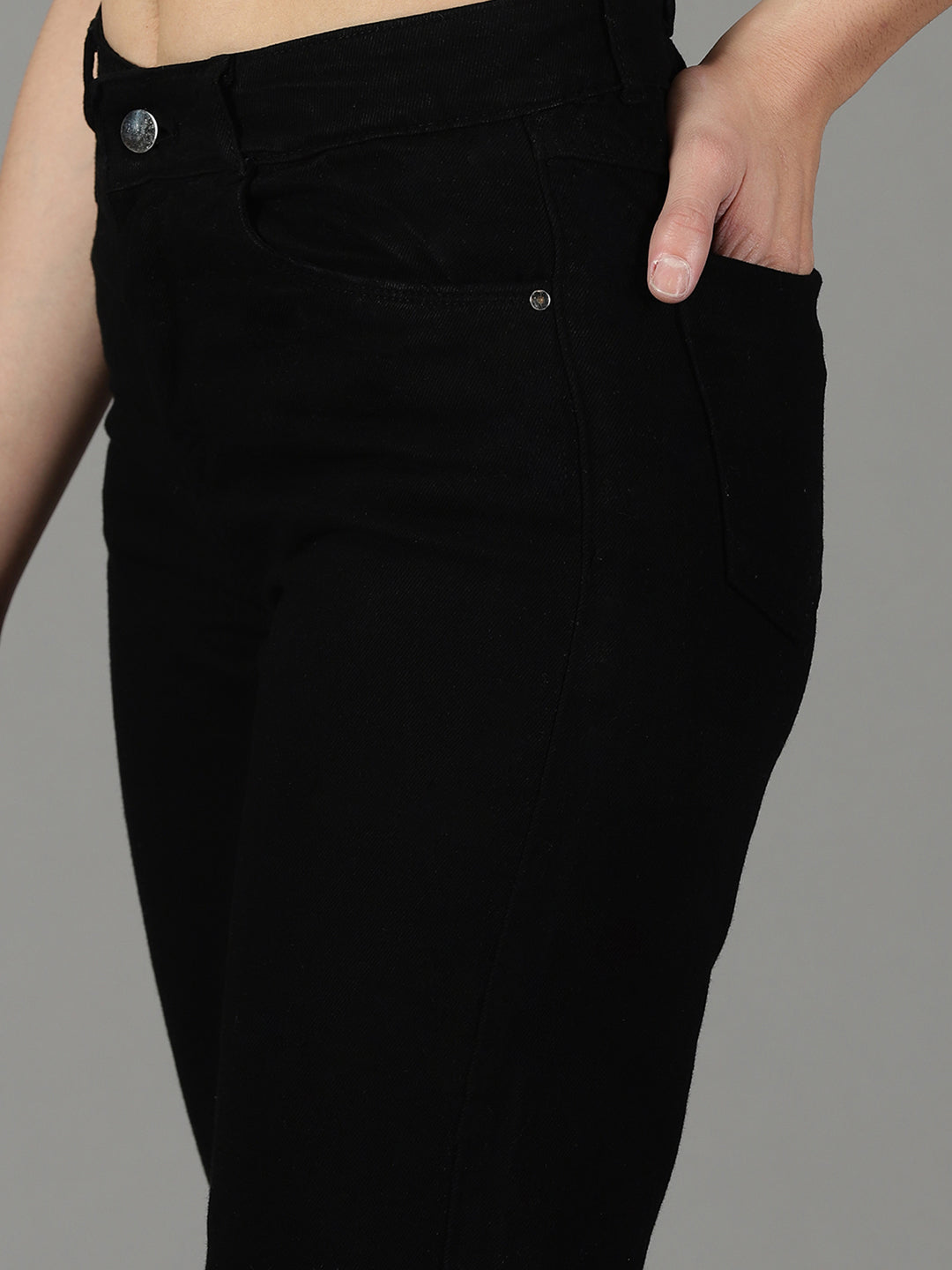 Women's Black High-Rise Cotton Jeans