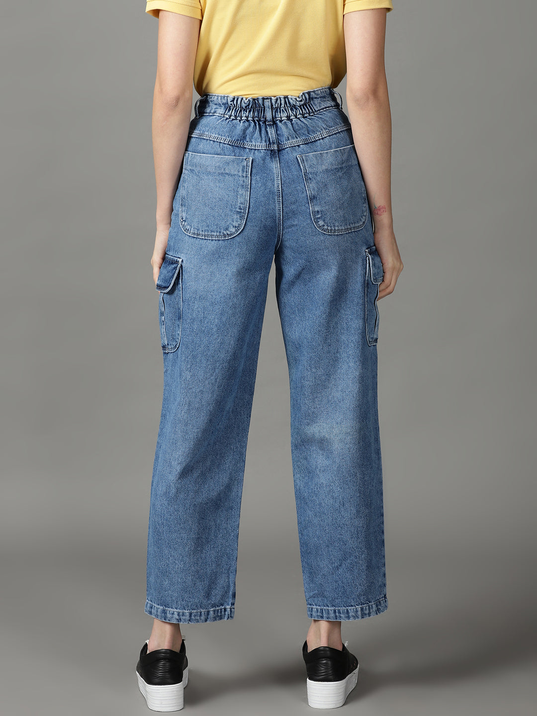 Women's Blue High-Rise Slash Knee Light Fade Cotton Jeans