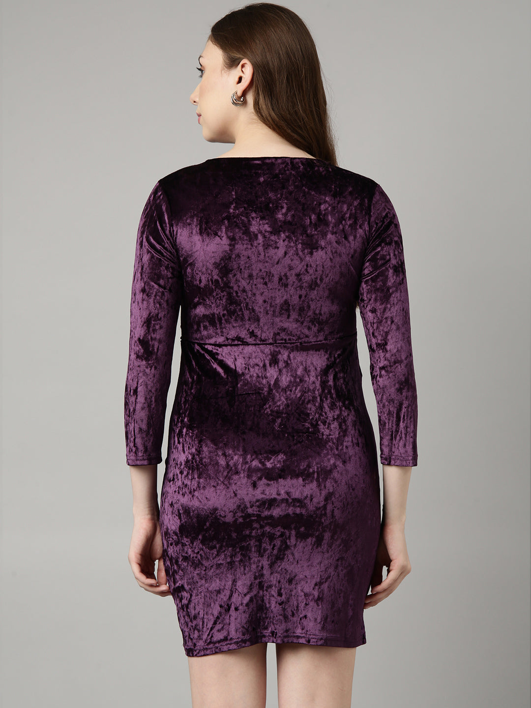Women's Purple V-Neck Regular Sleeves Wrap Party Dress