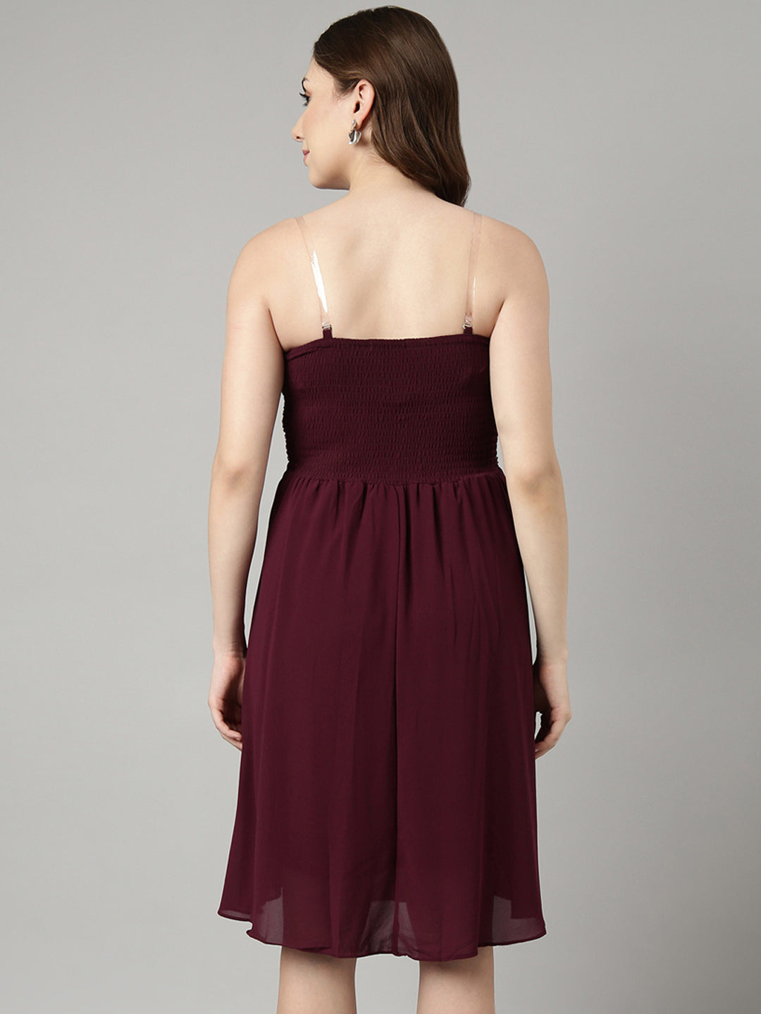 Women's Purple Embellished Shoulder Straps Fit and Flare Dress
