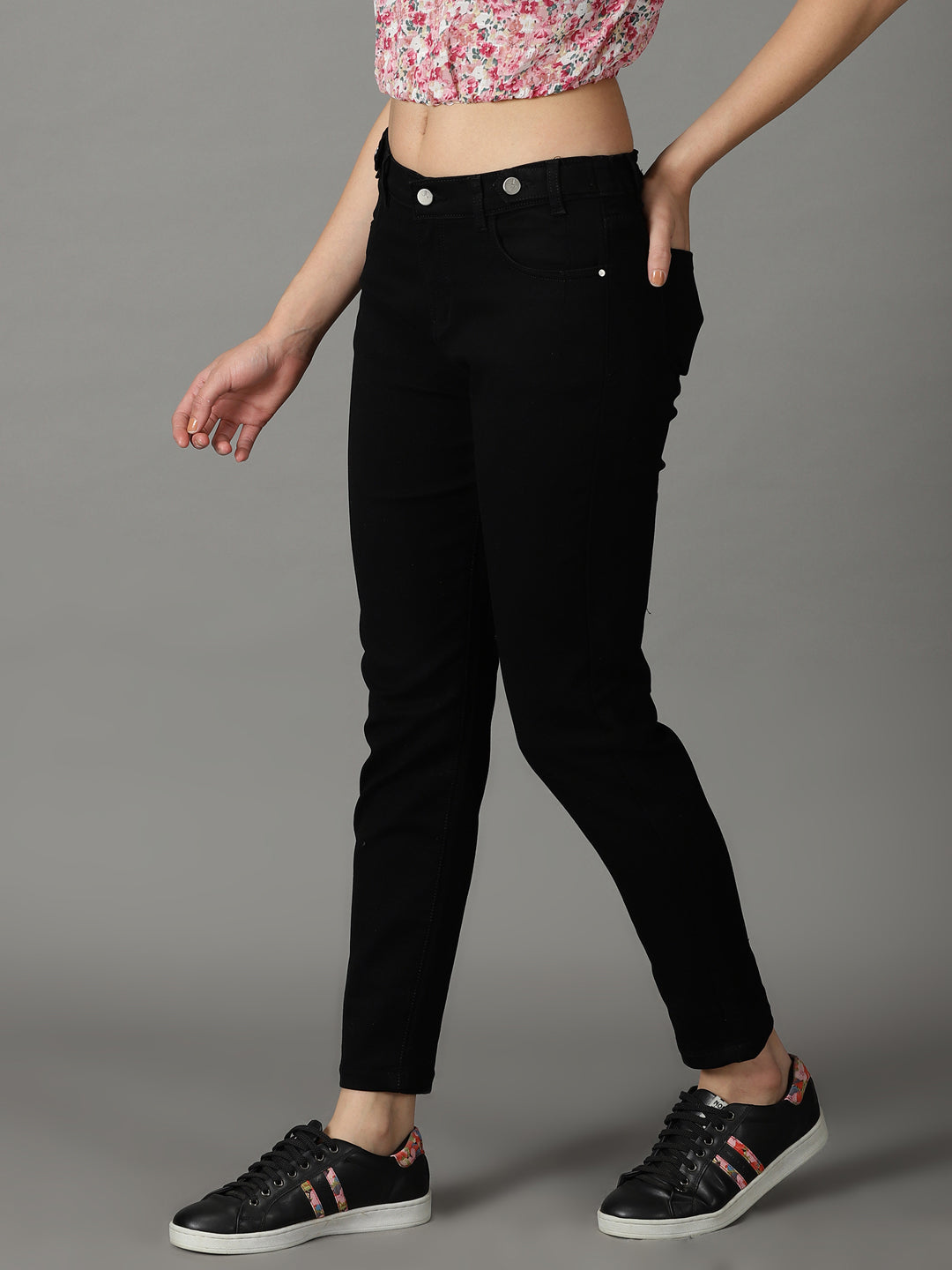 Women's Black High-Rise Acid Wash Stretchable Cotton Jeans