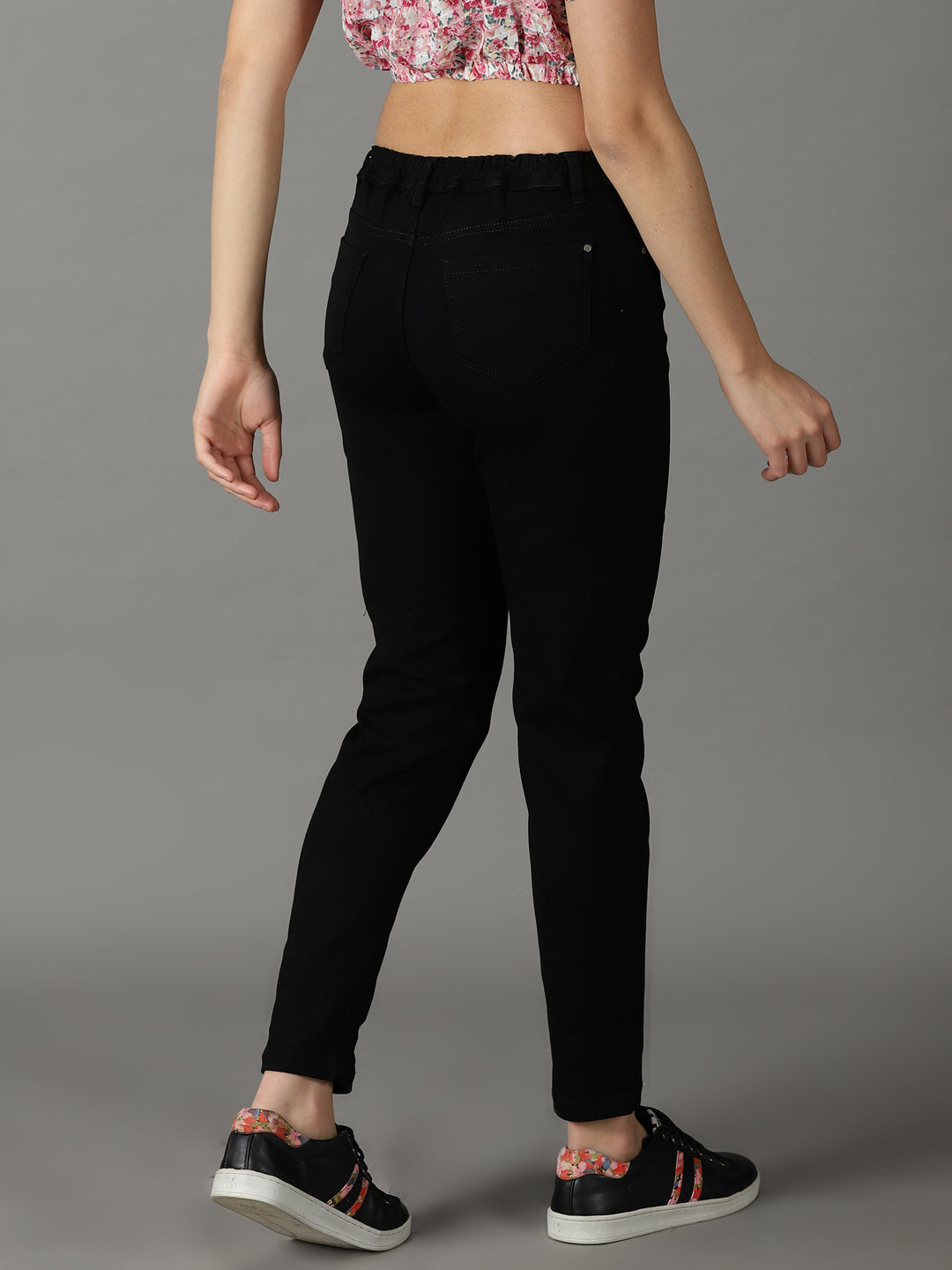 Women's Black High-Rise Acid Wash Stretchable Cotton Jeans