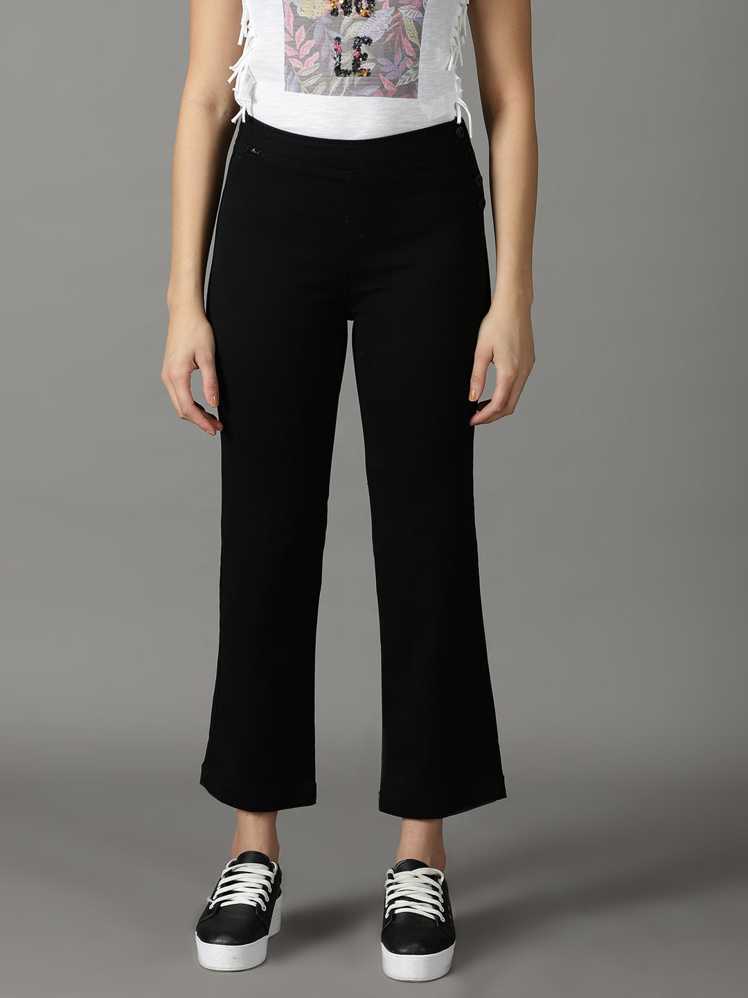 Women's Black Straight Fit Stretchable Cotton Jeans