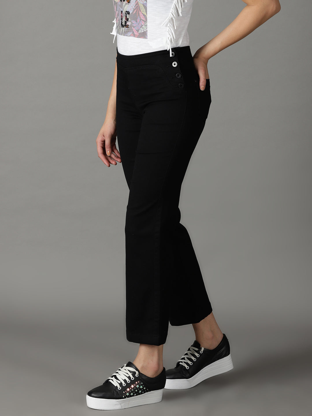 Women's Black Straight Fit Stretchable Cotton Jeans