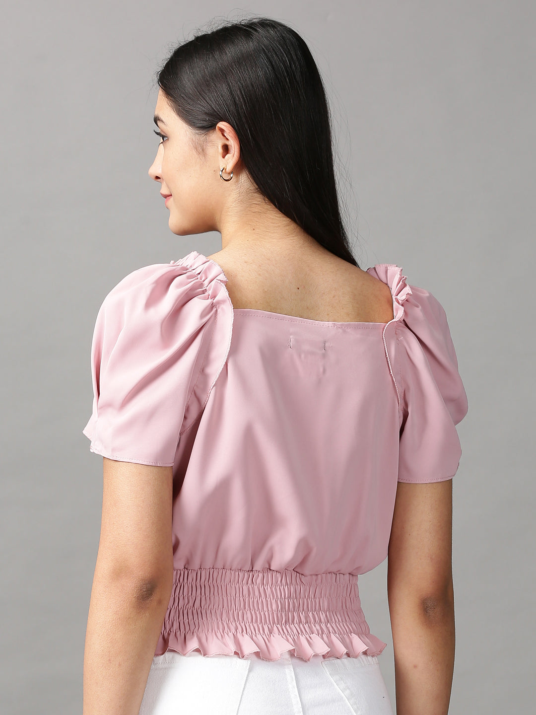 Women's Pink Studded Blouson Crop Top
