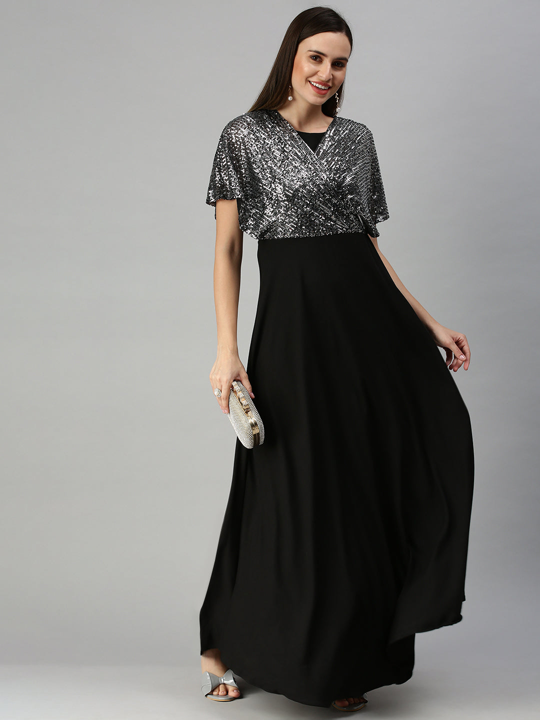 Women's Embellished Maxi Black Dress