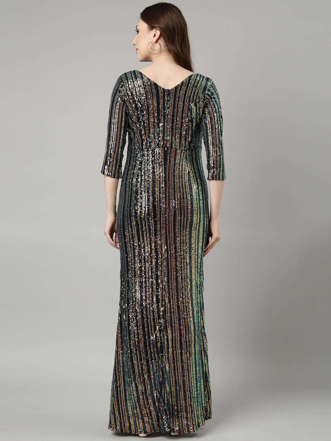 Women's Teal Embellished Maxi Party Wear Dress