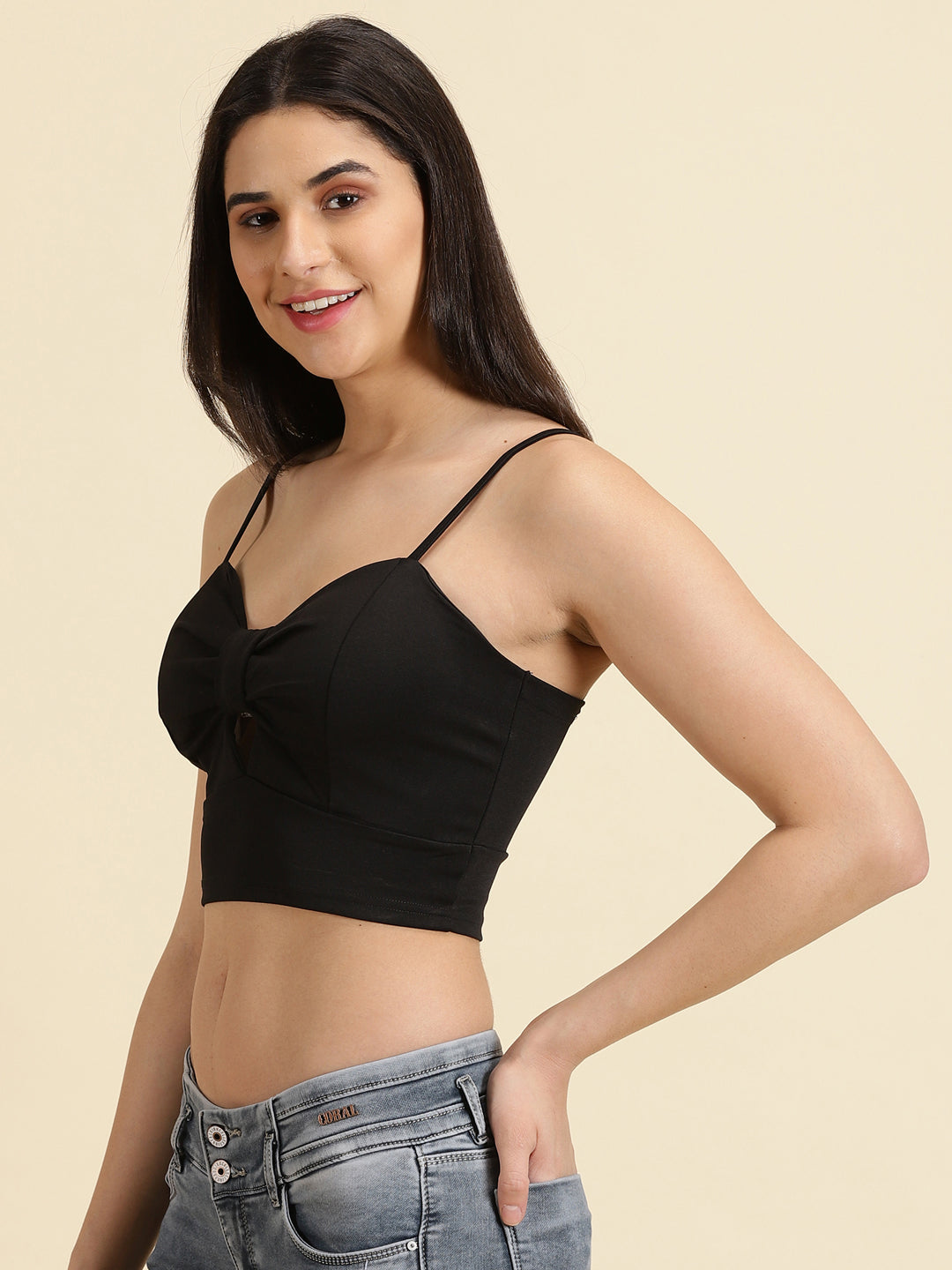 Women's Black Solid Bralette Crop Top