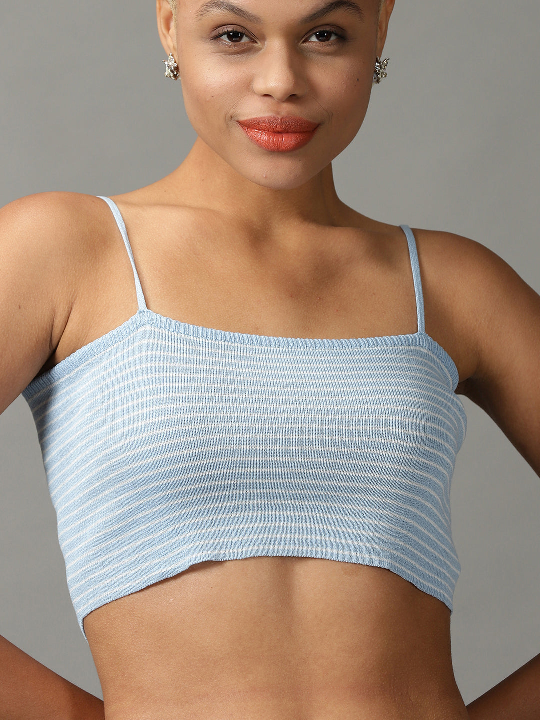 Women's Blue Striped Crop Top