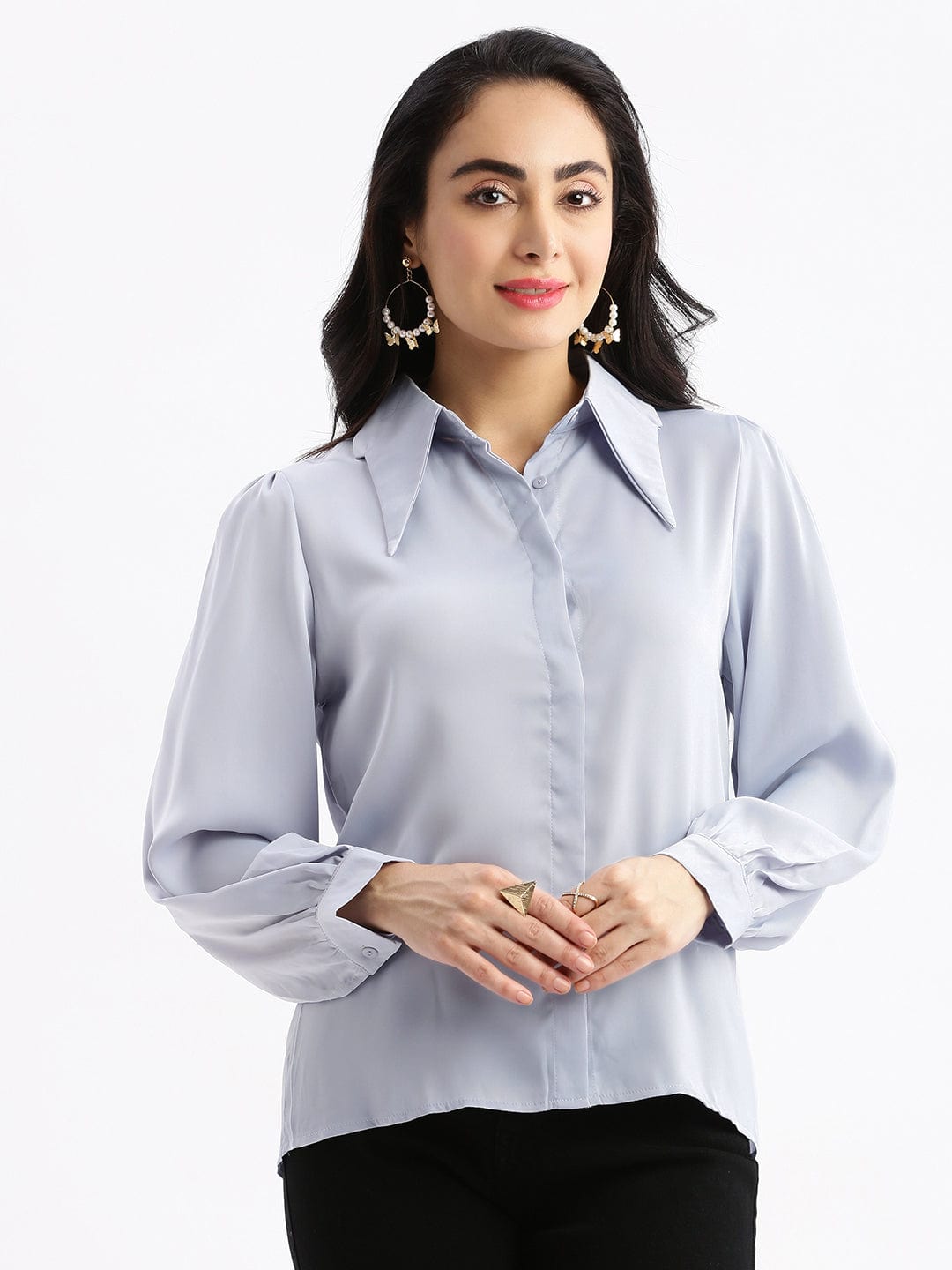 Women's Blue Standard Opaque Casual Shirt