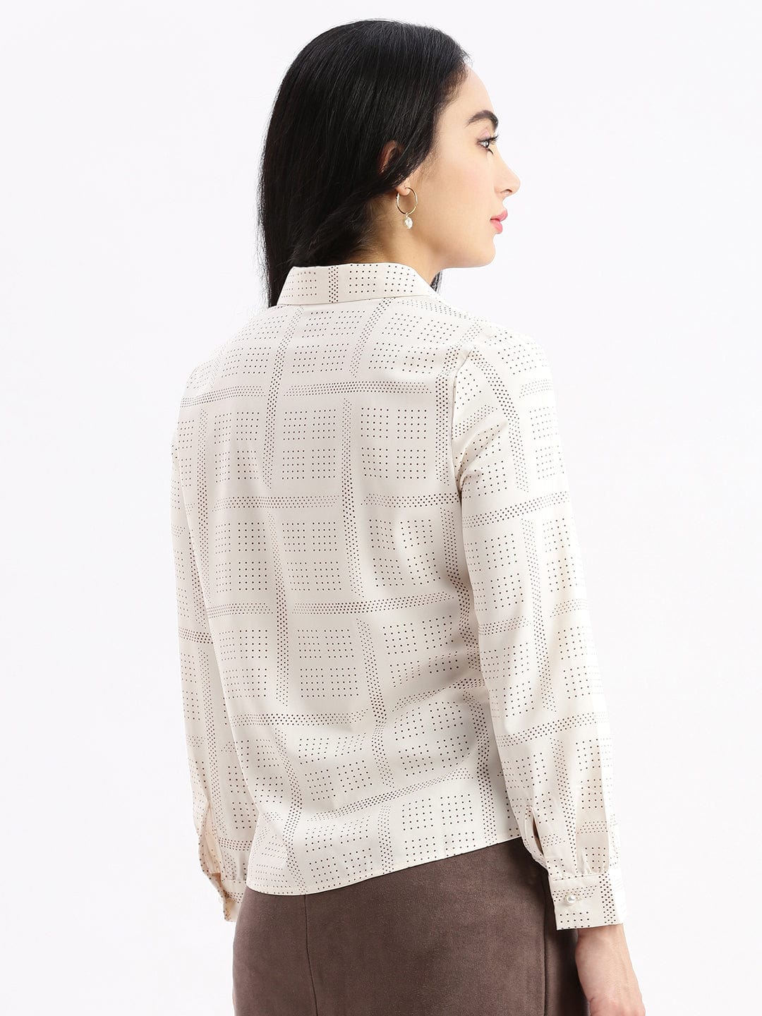 Women's Cream Standard Slim Fit Opaque Printed Casual Shirt