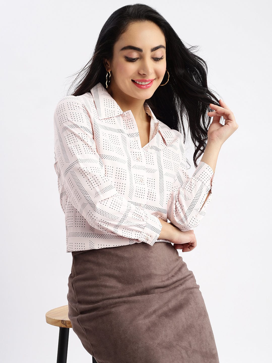 Women's Pink Standard Slim Fit Opaque Printed Casual Shirt