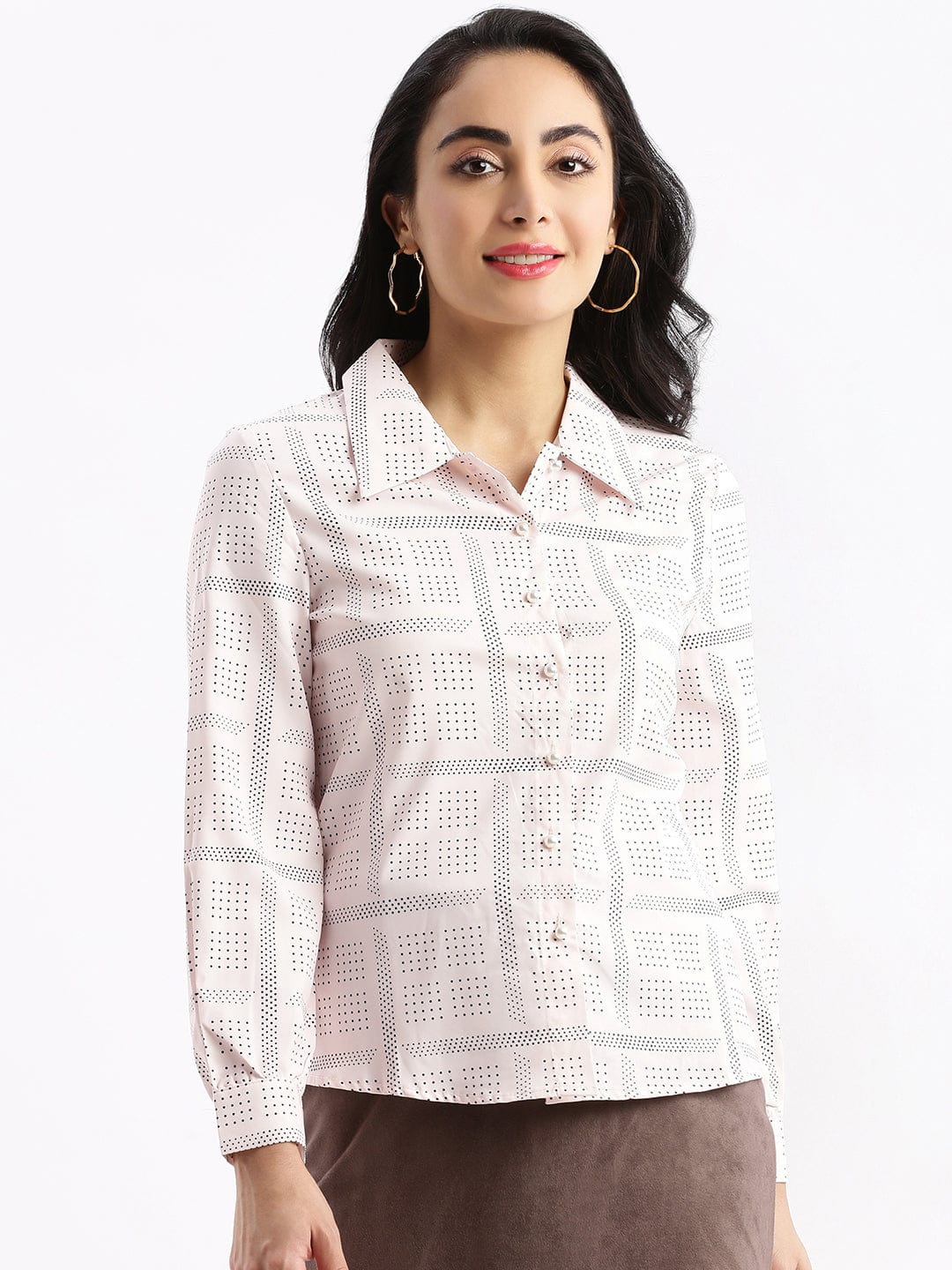 Women's Pink Standard Slim Fit Opaque Printed Casual Shirt