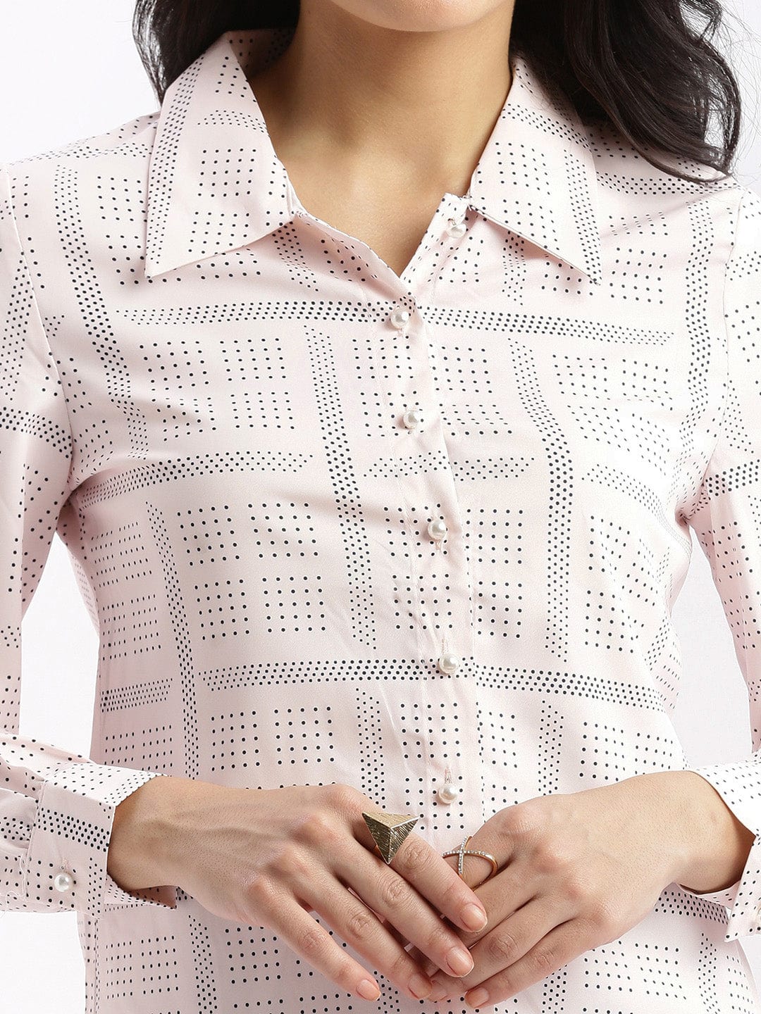 Women's Pink Standard Slim Fit Opaque Printed Casual Shirt