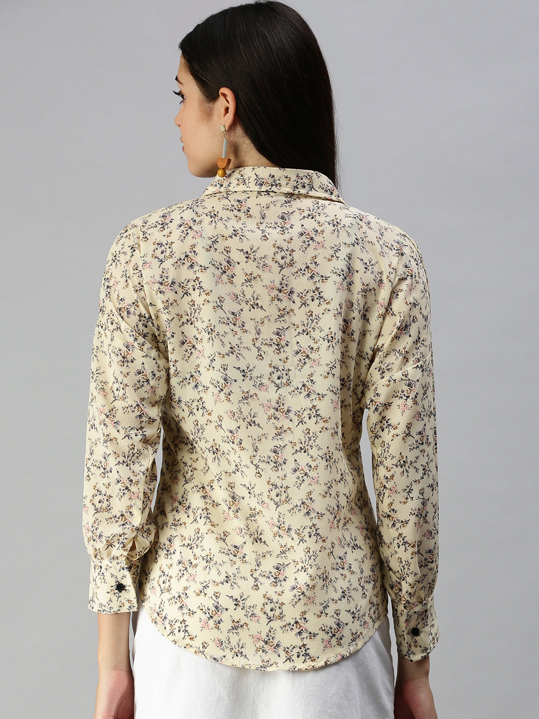Women's Yellow Contemporary Slim Fit Floral Semi Sheer Printed Casual Shirt
