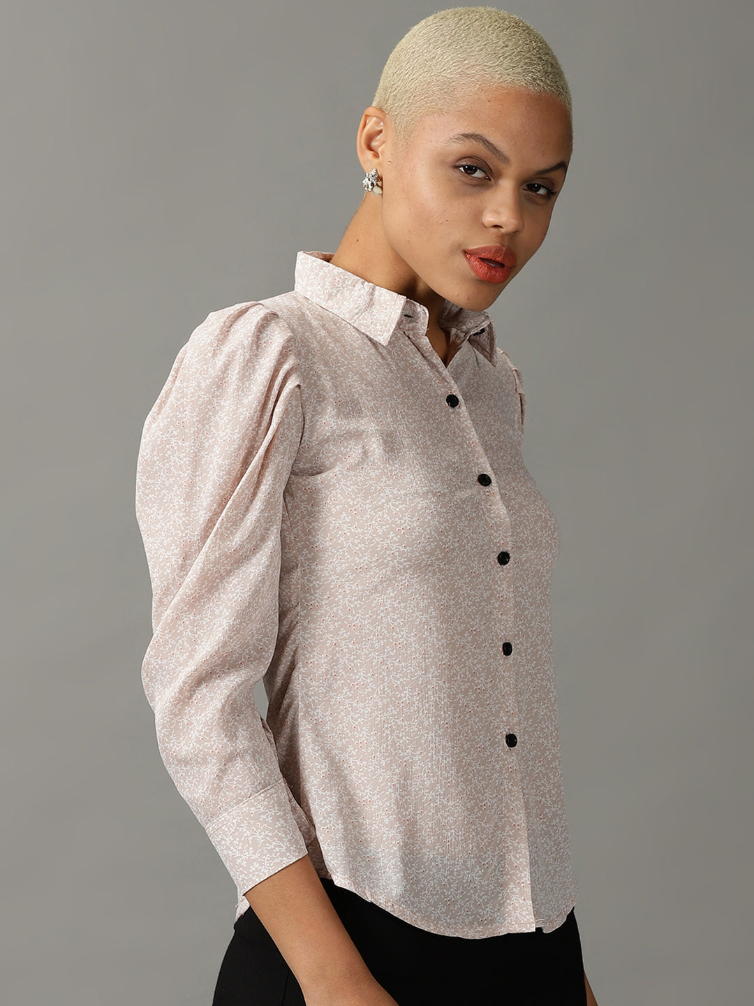 Women's Beige Floral Printed Georgette Casual Shirt