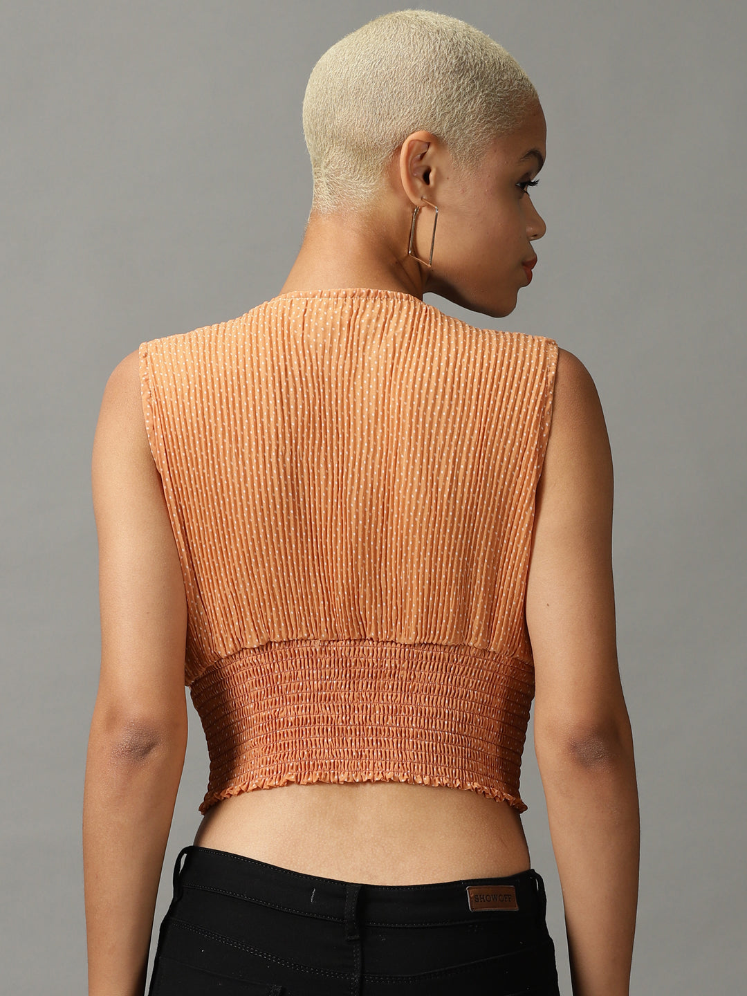 Women's Tan Print Georgette Blouson Top