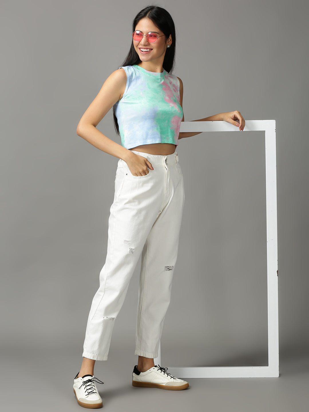 Women's Multi Tie and Dyed Crop Top