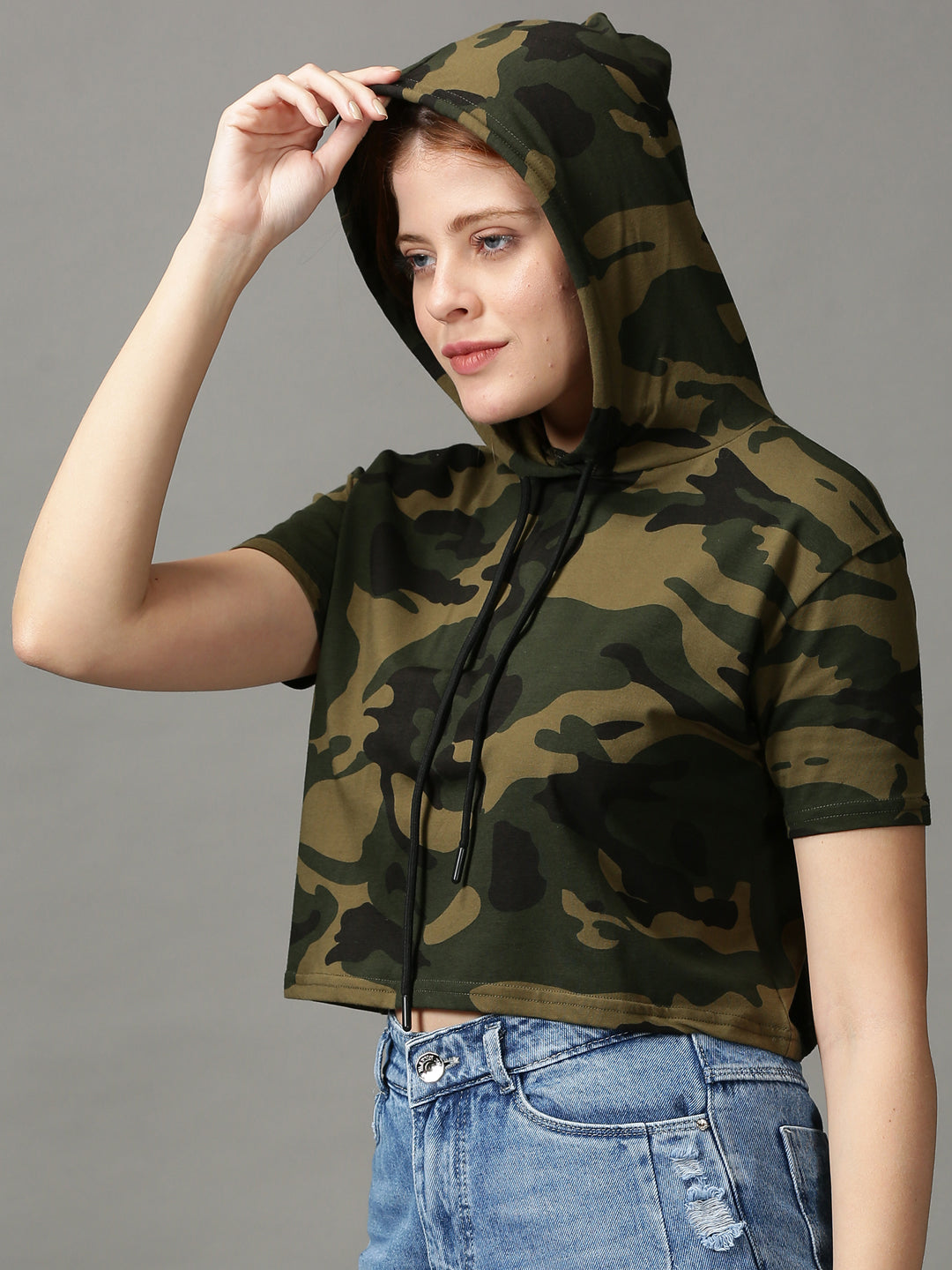 Women's Green Printed Crop Top