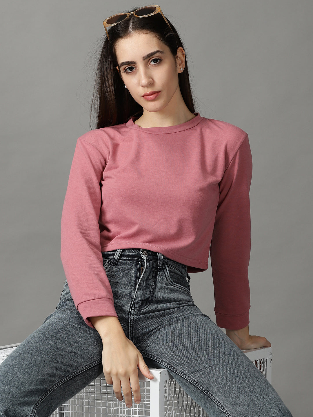 Women's Mauve Long Sleeves Crop Top