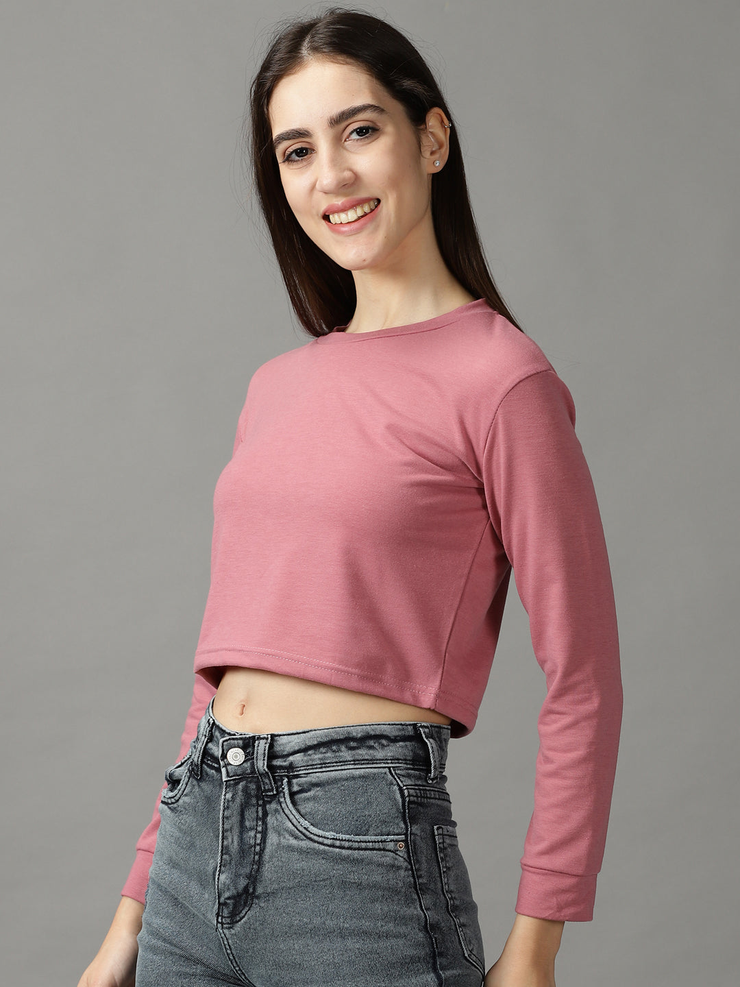 Women's Mauve Long Sleeves Crop Top