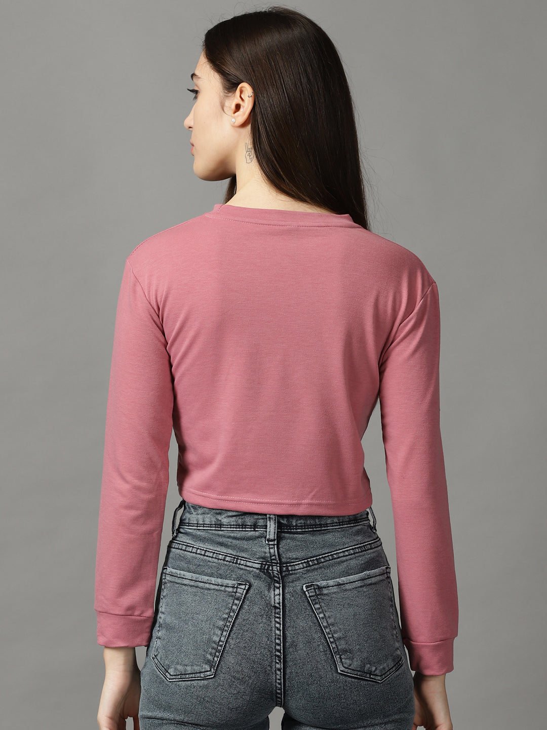 Women's Mauve Long Sleeves Crop Top