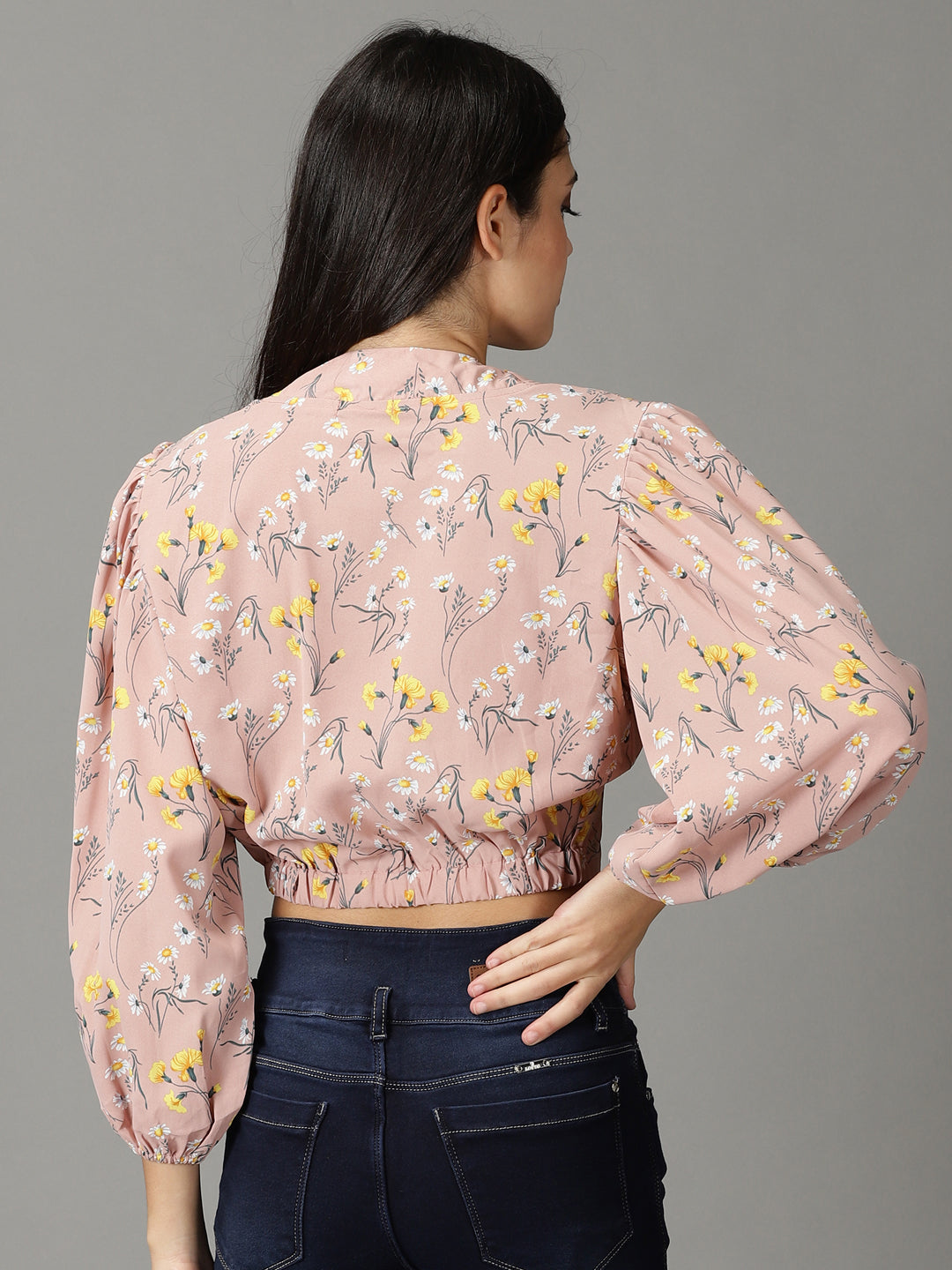 Women's Mauve Floral Print Blouson Crop Top