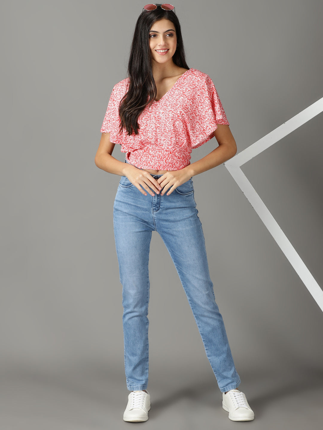 Women's Red Floral Print Crop Top