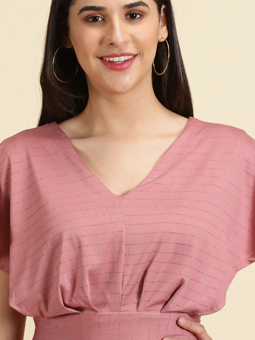 Women's Mauve V-Neck Flared Sleeves Blouson Crop Top