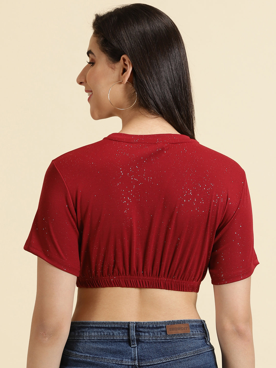 Women's Maroon Round Neck Crop Top