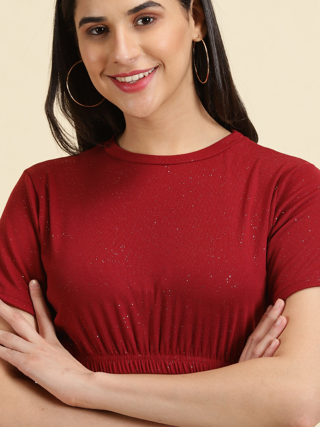 Women's Maroon Round Neck Crop Top