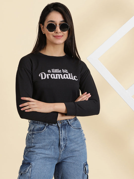 Women's Black Typography Print Crop Top
