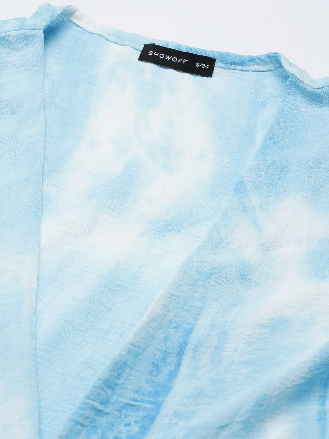 Women's Blue Tie & Dye Flared Sleeve Wrap Crop Top