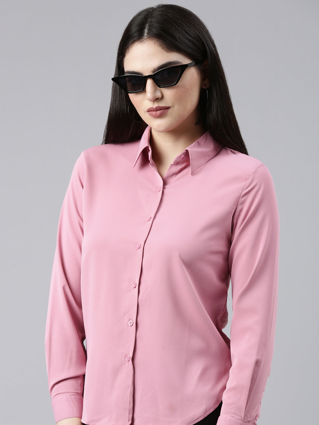Women's Pink Spread Collar Classic Fit Casual Shirt