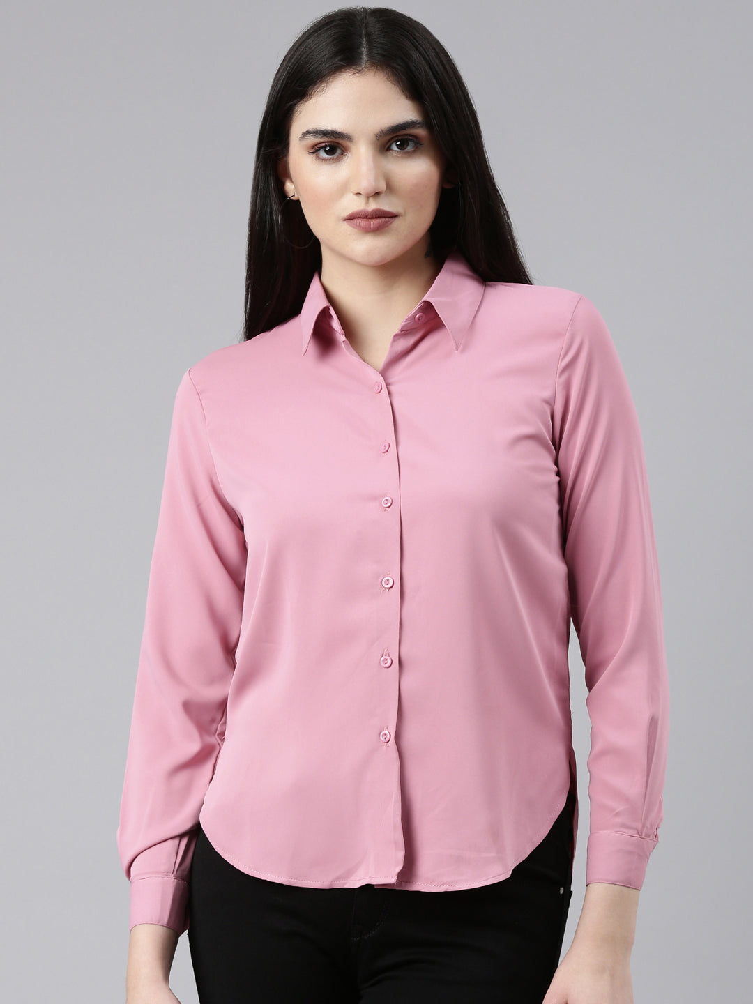 Women's Pink Spread Collar Classic Fit Casual Shirt