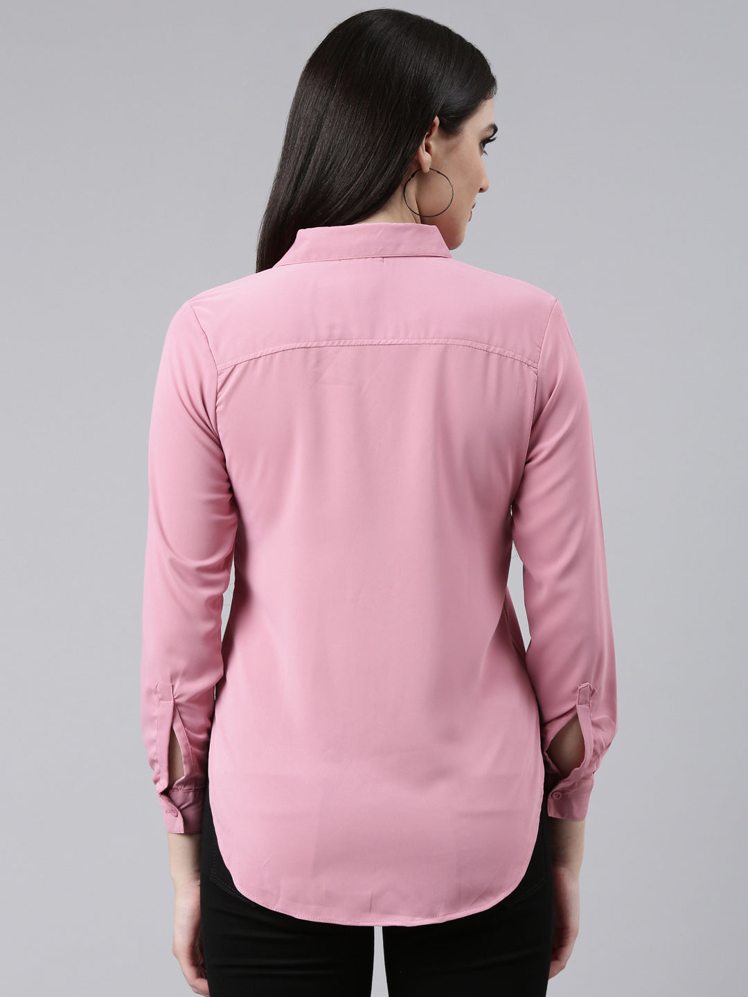 Women's Pink Spread Collar Classic Fit Casual Shirt