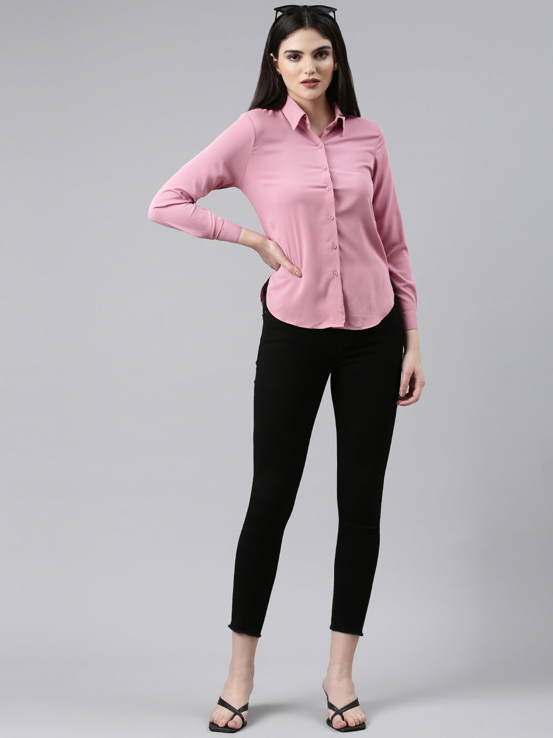 Women's Pink Spread Collar Classic Fit Casual Shirt