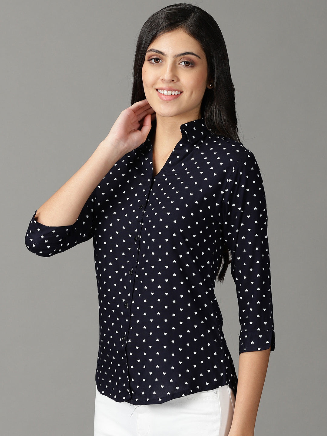 Women's Navy Blue Printed Casual Shirt