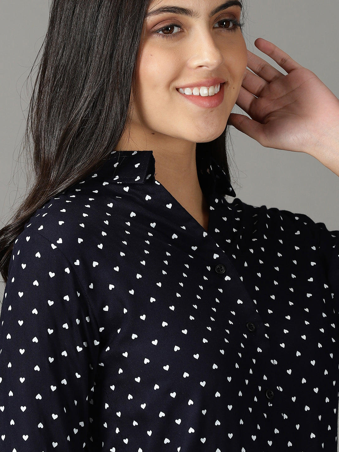 Women's Navy Blue Printed Casual Shirt