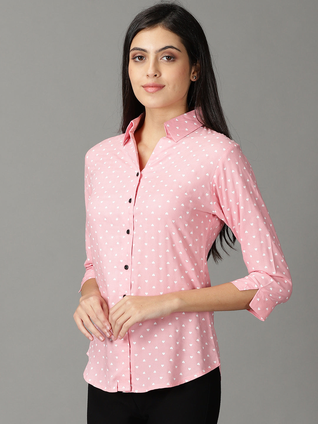 Women's Pink Printed Casual Shirt