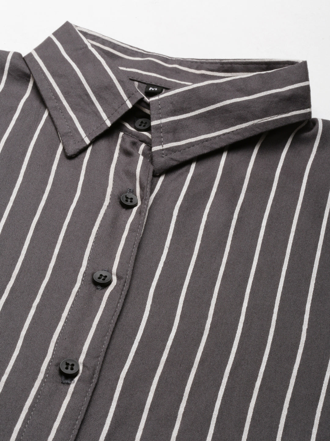 Women's Grey Standard Slim Fit Vertical Striped Casual Shirt