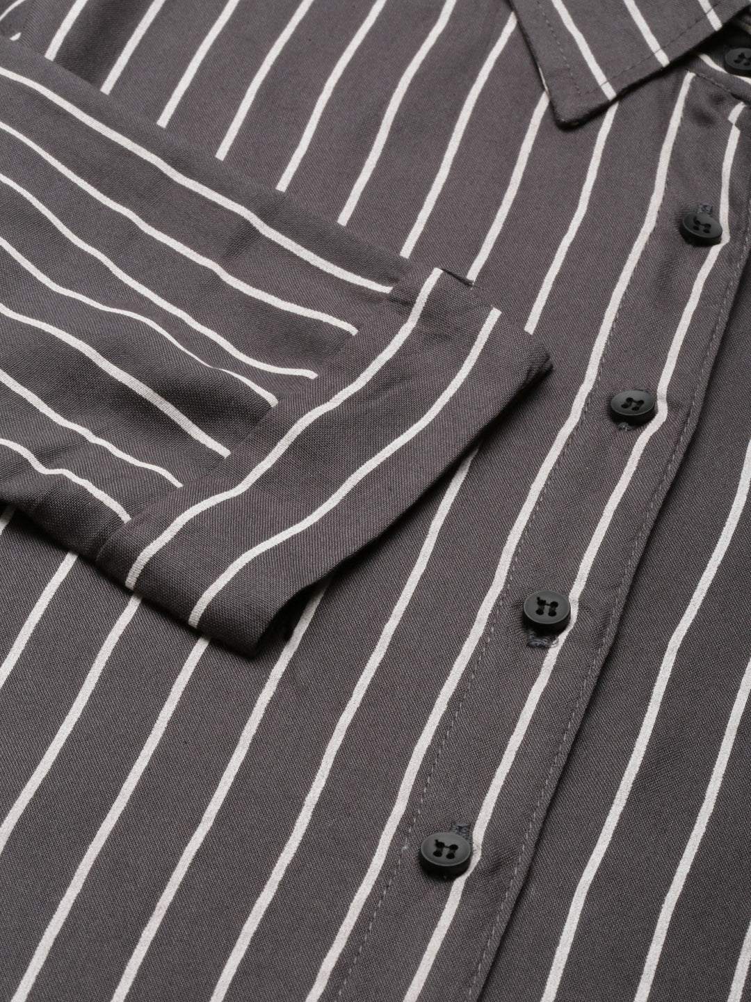 Women's Grey Standard Slim Fit Vertical Striped Casual Shirt