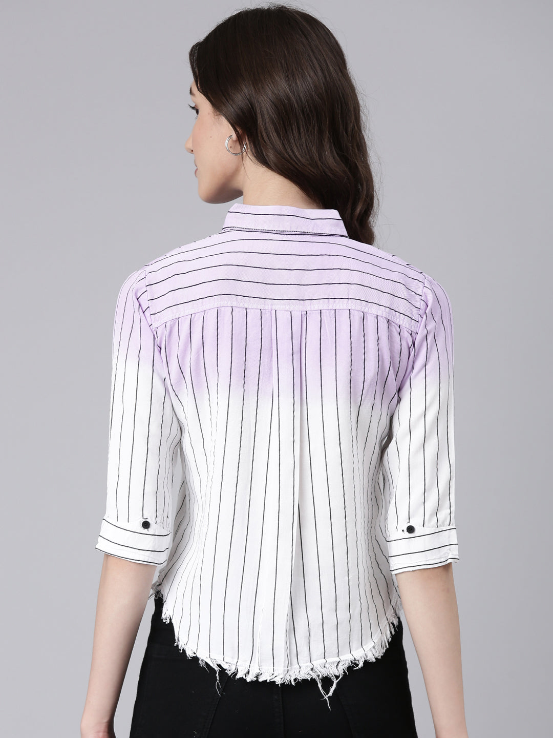 Women's Lavender Slim Fit Striped Cotton Casual Shirt