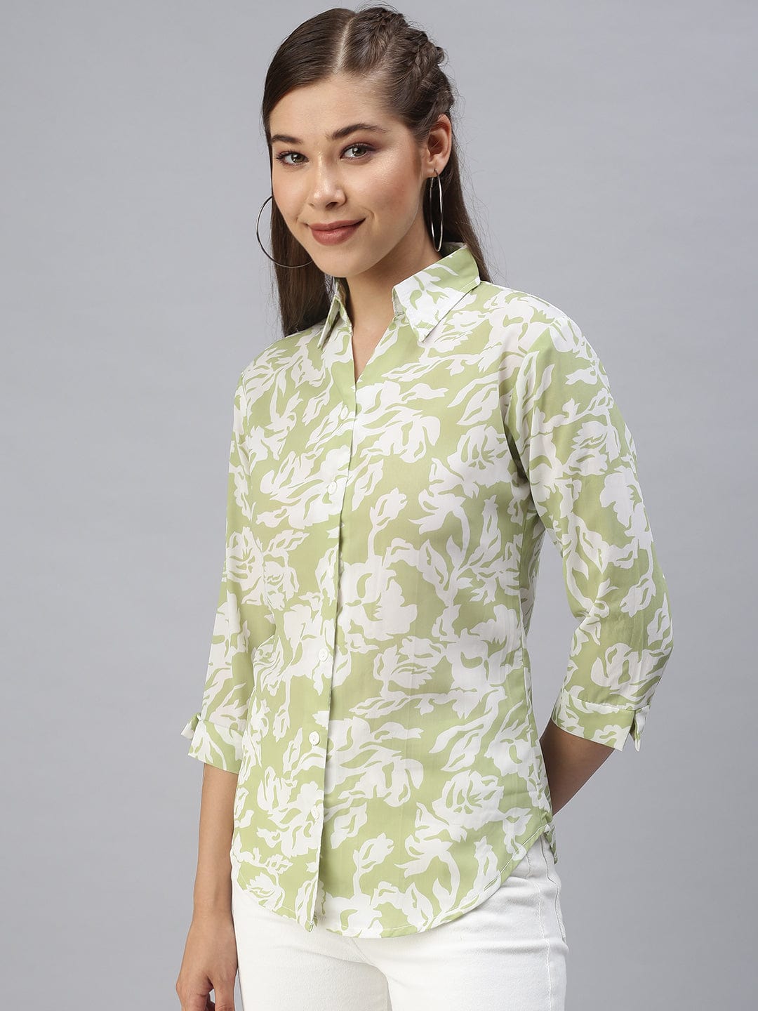 Women's Green Comfort Floral Printed Casual Shirt