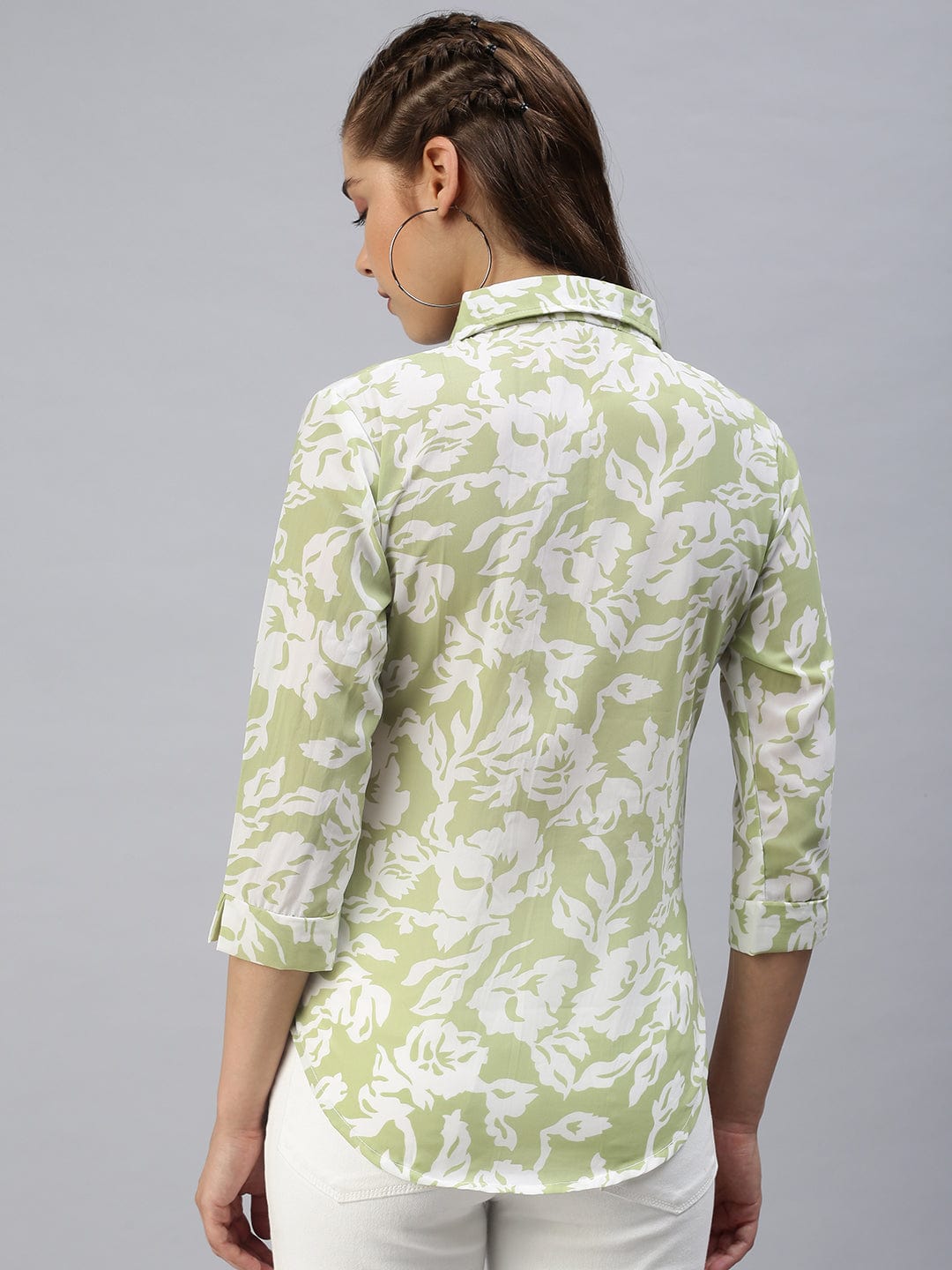Women's Green Comfort Floral Printed Casual Shirt