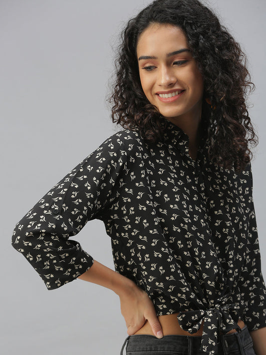 Women's Black Comfort Floral Printed Casual Shirt